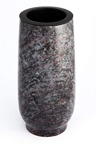 Afterglow Stilvolle Grabvase Classic aus echtem Granit Orion dunkel Höhe 20 cm/Ø 10 cm Grabschmuck wetterfest frostsicher Granitvase mit Kunststoffeinsatz Friedhofsvase