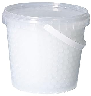 1 Liter Eimer aus Kunststoff mit Deckel Deko Hydro Wasser Perlen Kugeln künstliche Blumenerde Aquaperls Aqualinos zum Dekorieren Ø 0,8 bis 1,2 cm (Weiß_SM)