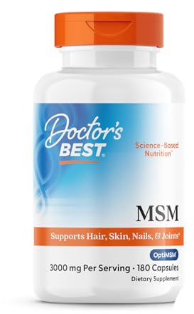 Doctor's Best MSM Supplement Capsules for Men & Women - Supports Hair, Skin, Nails, Joint Health & Mobility, 3000 mg Per Serving, Delivers Beneficial Sulfur w/OptiMSM, Gluten Free, Non GMO - 180 Caps