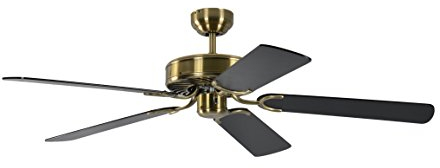 Deckenventilator ohne Beleuchtung Potkuri, Gehäuse Messing Antik, Flügel in Schwarz, 132 cm, für Räume bis zu 25m²