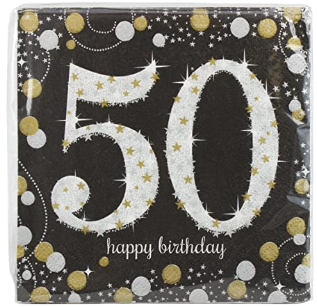 Amscan 511546 - Servietten 50. Geburtstag, 16 Stück, 33 x 33 cm, Happy Birthday, Sparkling Celebration