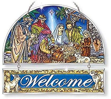 Amia 42158 handgemaltes Glas Krippe abgeschrägte Glas Welcome Panel, 30,5 cm lang