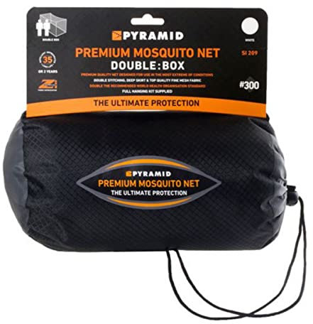 Pyramid Premium Mosquito Net - Single Box Permethrin Treated in White for Single Bed