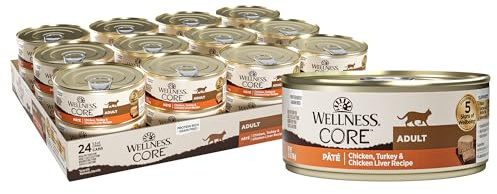Wellness CORE+ Pate Adult Canned Wet Cat Food for Indoor Cats, Natural, Protein Rich, Grain Free, Chicken Recipe, 5.5 oz, Pack of 12 Cans