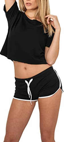 Urban Classics Damen Short Ladies French Terry Hotpants, Gr. 38 (Herstellergröße: M), Mehrfarbig (blk/wht 50)