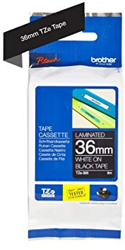 Brother TZe-365 Labelling Tape Cassette, 36 mm (W) x 8 m (L), Laminated, Brother Genuine Supplies - White on Black