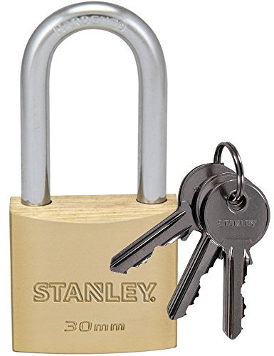 Stanley Lucchetto Arco Lungo in Acciaio Cementato, Corpo in Ottone Massiccio 30 mm, 3 Chiavi