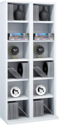 VCM Holz CD DVD Stand Regal | CD Regal mit Platz für 204 CDs oder 72 DVDs oder 40-Videos | Maße: H. 92 x B. 42 x T. 20 cm | Elegantes CD/DVD Regal | Blu ray Regal - Milano