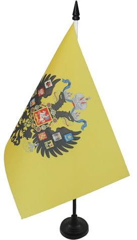 AZ FLAG - Drapeau De Table Russie WWI 21x14 cm - Petit Drapeau Russe De Bureau 100% Polyester Avec Hampe De 25cm Et Socle En Plastique Noir