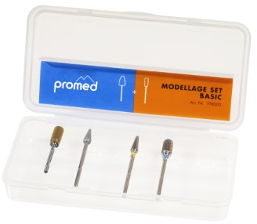 Promed Basic Schleifkörper-Set, 4 Schleifkörper für die Kunstnagelmodellage, Bitset, Nagelfräser Aufsätze, Zubehör für Promed Fräser, Schaftdurchmesser 2,332 bis 2,350 mm.