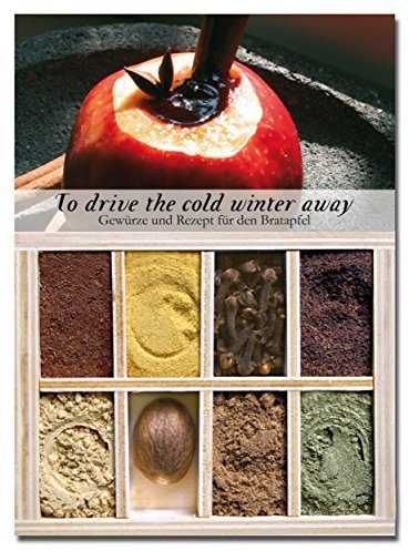 To drive the cold winter away – 8 Gewürze für den winterlichen Bratapfel (48g) – in einem schönen Holzkästchen – mit Rezept und Einkaufsliste – Geschenkidee für Feinschmecker – von Feuer & Glas