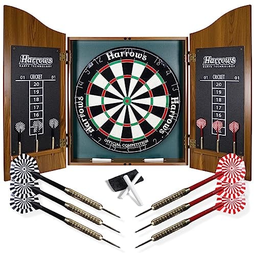 Harrows Dartboard-Set Pro’s Choice | Dartscheibe mit 6 Pfeilen | Darts-Set mit Kabinett & Scoreboard | Offizielle Wettkampf-Dartscheibe für Profis