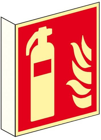Feuerlöscher Brandschutzzeichen - Brandschutzschild Fahnenschild Kunststoff nachleuchtend 200 x 200 mm