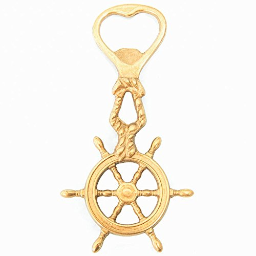 Flaschenöffner Korkenzieher in Messing glänzend Stil Marine Steuerrad