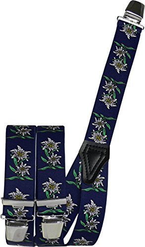 Harrys-Collection Hosenträger mit Edelweiss in 5 Farben mit 3 Clipsen, Farben:marine