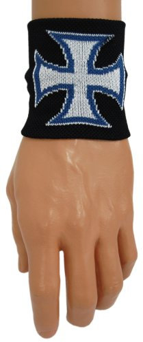 Sportfanshop24 Schweißband/Armband/Handgelenkband Eisernes Kreuz in weiß auf Hintergrund schwarz 1 Stück sehr gute Qualität