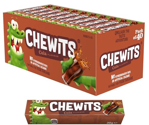 Chewits Cola Flavour Chewy Sweets Multipack 40 Sticks, Vegetarian | Bulk Box, Individually Wrapped, Made with Real Fruit Juice, No Artificial Colours, Classic British Sweet