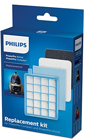 Philips PowerPro Compact/PowerPro Active Kit de Recambio de Aspiradora, con 4 Filtros de Repuesto (FC8058/01)