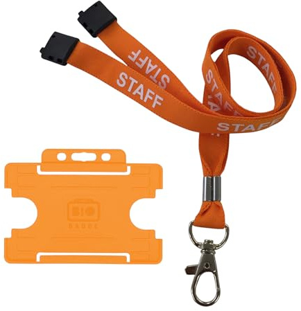 Customcard Ltd Staff Lanyard Orange and Single-Sided ID Badge Holder -Single Safety Break & Metal Clip -Ideal for School, Office, Events - Secure Lanyard Staff Badge Holder with Card Slot (Pack of 10)