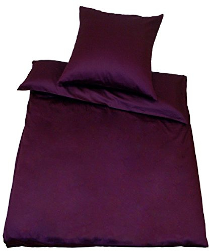 Kinzler B-10002/14 hochwertige Baumwoll-Satin Bettwäsche Uni, modern, 80x80 + 155x220 cm, Pflaume