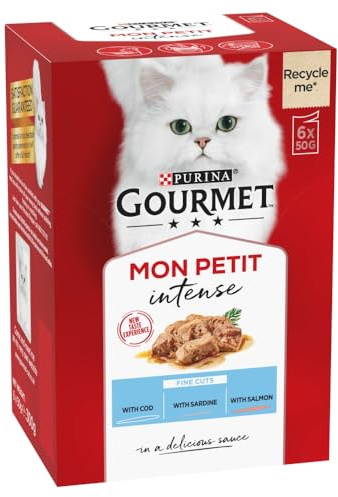 Purina Gourmet Mon Petit with Cord, Sardine and Salmon Adult Wet Cat Food - Pack of 6, 300 Grams