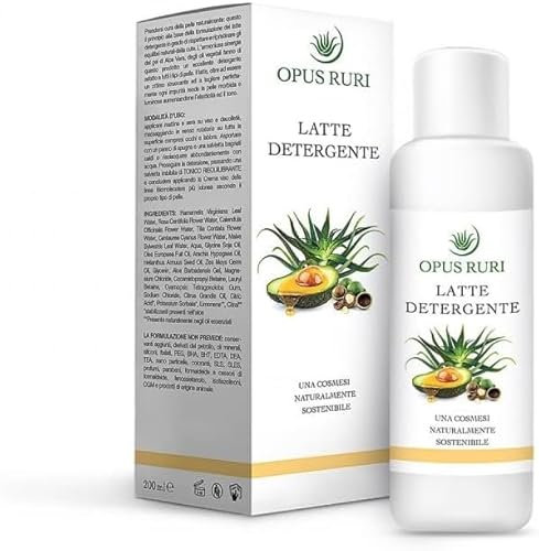 OPUS RURI Latte Detergente Viso Antiage Idratante con Aloe, Acqua alle Rose, Olio Jojoba, Avocado - 200 ml - Struccante Viso e Occhi - Deterge Delicatamente per Pelle Luminosa e Tonica - Made in Italy