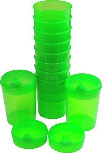 Medi-Inn+ Schnabelbecher 250 ml Praktisches Set: 10 Unterteile mit 20 Deckeln (10 x mit Öffnung 12 x 10 mm u. 10 x mit Öffnung 4 x 4 mm) | grün