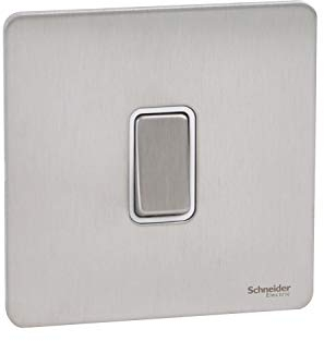 Schneider Electric Ultimate Screwless Flat Plate - Single 2 Way Light Switch, 16AX, GU1412WSS, Stainless Steel with White Insert 250 v