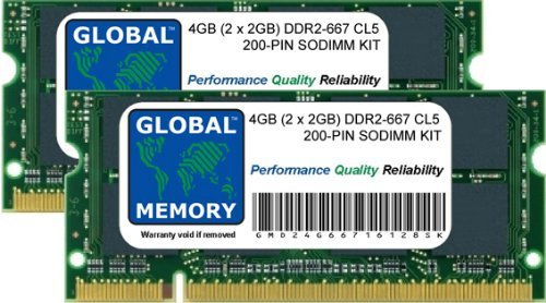 4GB (2 x 2GB) DDR2 667MHz PC2-5300 200-PIN SODIMM Memoria RAM Kit para Intel iMac (Mediados 2007) & Intel Mac Mini (Mediados 2007)