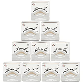 Nasara Original Kinesiologie Physio Tape für Sport und Medizin, Rollengröße 5cm x 5m, 10 Rollen, Weiss