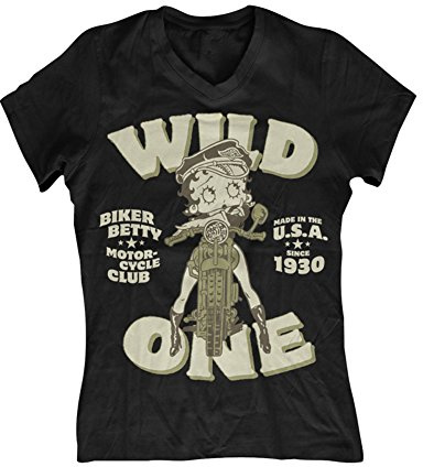 Betty Boop - MC Club dames T-shirt met V-hals zwart - Merchandise cartoon televisie stripfiguur