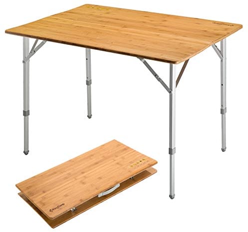 KingCamp Bambus Campingtisch Klapptisch 100x72cm für 4-6 Personen Stabiler Aluminiumrahmen 3 Höhenverstellbar mit Tragetasche für Garten Picknick Camping Outdoor u