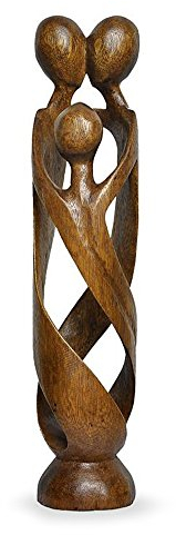 TEMPELWELT Deko Figur Dreiheit Familie 40 cm, Holz gewachst, Holzfigur Mutter Vater Kind, Kunsthandwerk Bali handgefertigt Unikat