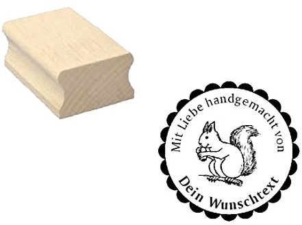 Handmade Stempel « Mit Liebe handgemacht - EICHHÖRNCHEN » mit persönlichem Wunschtext - Motivstempel - Scrapbooking Embossing Basteln Handarbeit