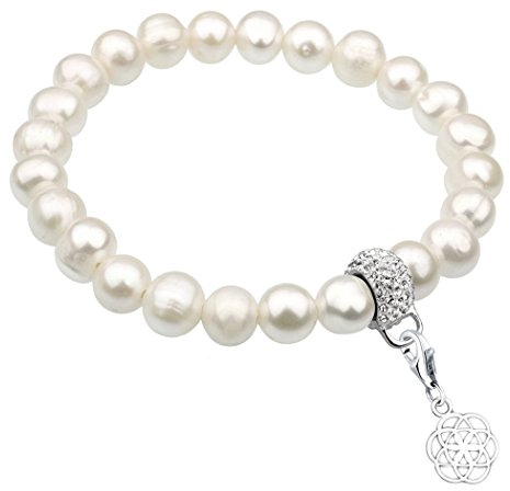 Nenalina Charmträger Armband aus Süßwasserperlen mit Blume des Lebens Charm Anhänger in 925 Sterling Silber CS1-3218-000