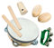 Bino world of toys Mini-Orchester, Spielzeug für Kinder ab 3 Jahren (Kinder Musikinstrument, Mini-Orchester aus Leder und leichtem Holz gefertigt, 8 Teile, Tamburin, Rumbakugel, Handgelenkschelle), Beige