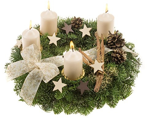 Dominik Blumen und Pflanzen, Adventskranz Adventssonne, 30 cm, cremefarben