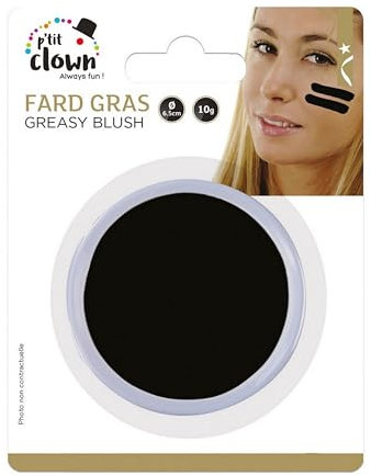 P'TIT CLOWN - 91013 - Fard Gras Noir - 10 g - Ø 6,5 cm - Pallete de Maquillage Déguisement Adulte - Make-up - Peinture Visage - Lavable - Non Toxique - Carnaval, Halloween, Anniversaire, Cosplay