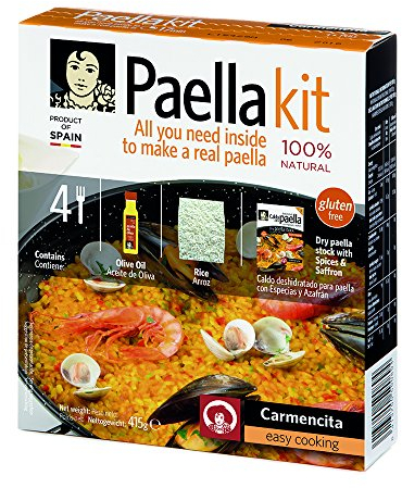 Carmencita Paella Kit Marisco, Sin Gluten, Con Arroz, Caldo Deshidratado y Aceite de Oliva. 4 raciones, 490g