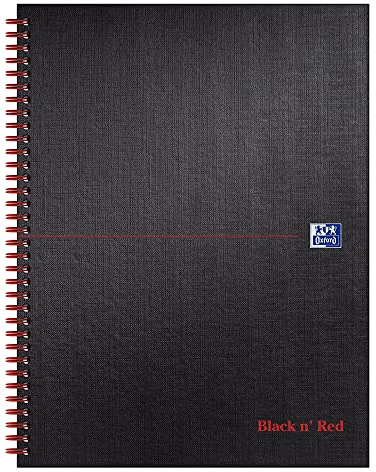 Oxford Black n' Red A4+ Matt Hardback Wirebound Notebook, Ruled with Margin, 140 Page, 1 Notebook