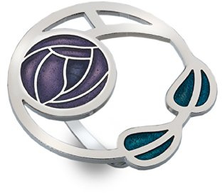 Scarf Ring - Enamel Mackintosh Roses and leaves - Lilac