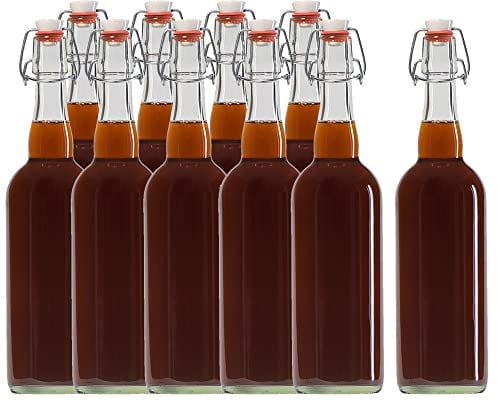 hocz 24x leere Bügelflaschen 750ml zum Befüllen Weiß - große Flaschen mit Bügelverschluss - 24er Bügel Glasflaschen Set für Saft, Getränke, Likör, Öl, Saucen - 24 Stück, 750 ml, Weiß