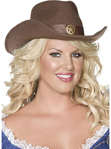 Smiffys Fever Wild West Cowboy Hat, Brown Felt with Gold Star Detail, Fever Accessories Fancy Dress, Cowboy Dress Up Hats