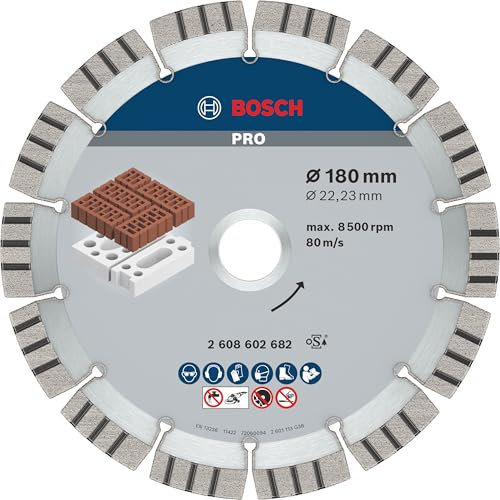 Bosch 1x PRO Multi Material Diamanttrennscheiben für 22,23‑mm-Bohrung und große Winkelschleifer (für Kalk- und Sandsteine, Ziegelstein, Ø 180 mm, Professional Zubehör Großer Winkelschleifer)