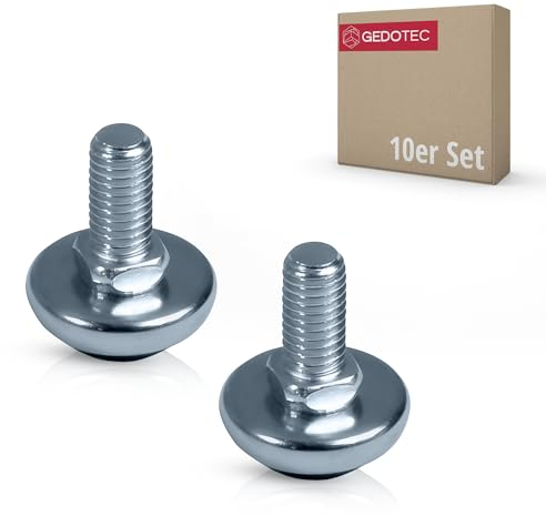 Gedotec Vis M10 x 20 mm vis de réglage pour pieds de meubles et pieds de table | Réglage en hauteur pour charges lourdes Acier Galvanisé | Capacité de charge 500 kg | Pieds Réglables | 10 Pièces