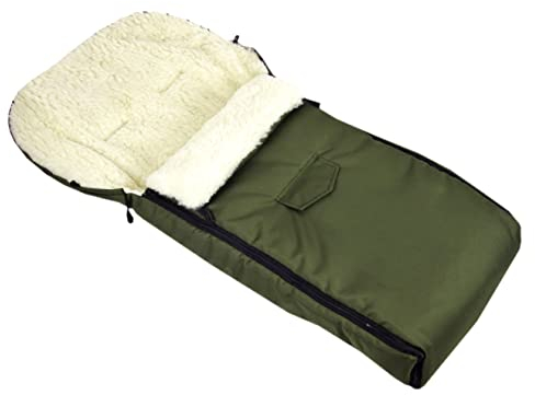 BAMBINIWELT universaler Winterfußsack 108 cm – aus Lammwolle, warm & weich – passend für Kinderwagen, Buggy & Schlitten – wasserabweisend & waschbar, Farbe: Olivegrün