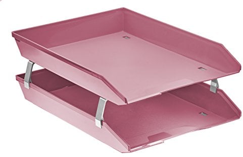 Acrimet Facility 2 Tier Letter Tray, Front Load, Letter Size/A4, Desktop File Organizer, Plastic (Solid Pink Color)
