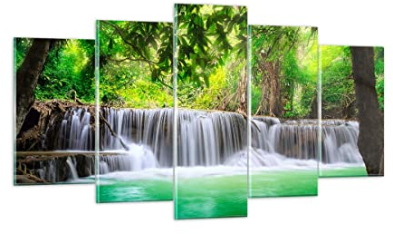 Wandbilder Dekoration Wohnzimmer Wasser Park Natur Landschaft Mehrteilige Bilder auf Glas 160x85cm Glasbild Schlafzimmer Küche Set 5 teilige Wand Kunstdruck Art Groß XXL Wanddeko Modern GEA160x85-2502