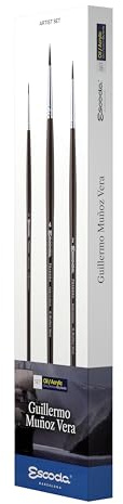 ESCODA Set 3 Oil Brushes - N.1,2,4 Round Pointed Synthetic Hair Primera Fibre Series Set Guillermo Muñoz Vera Professional Artists Handmade in Barcelona.