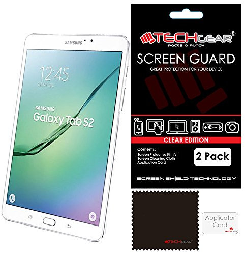 TECHGEAR [Pack of 2] Screen Protectors for Samsung Galaxy Tab S2 8.0 Inch (SM-T710 / SM-T715) - Ultra Clear Lcd Screen Protector Guard Covers With Screen Cleaning Cloth & Application Card